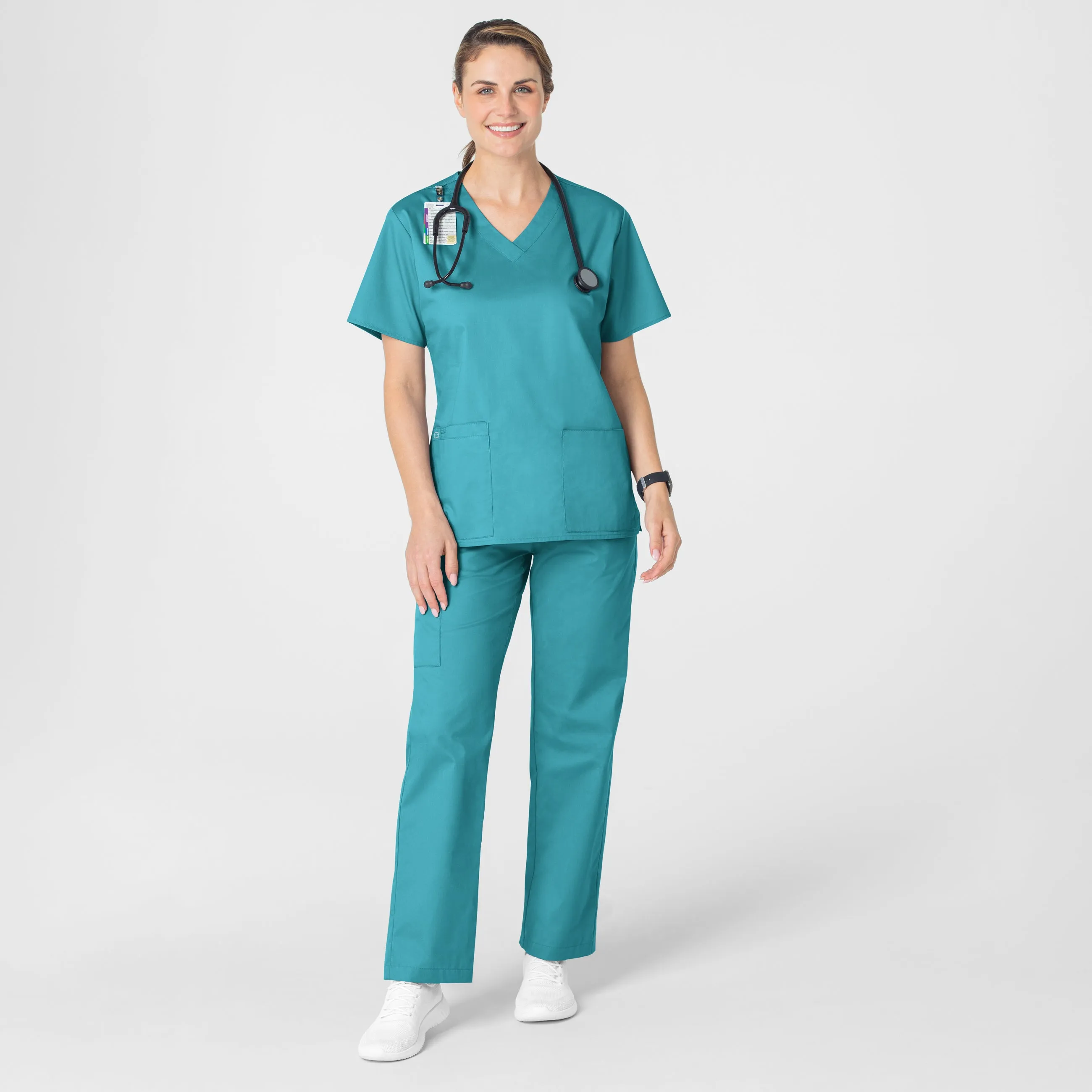 Tagless Labeling Everyday Fashion WonderWORK Women's V-Neck Scrub Top - Teal Blue