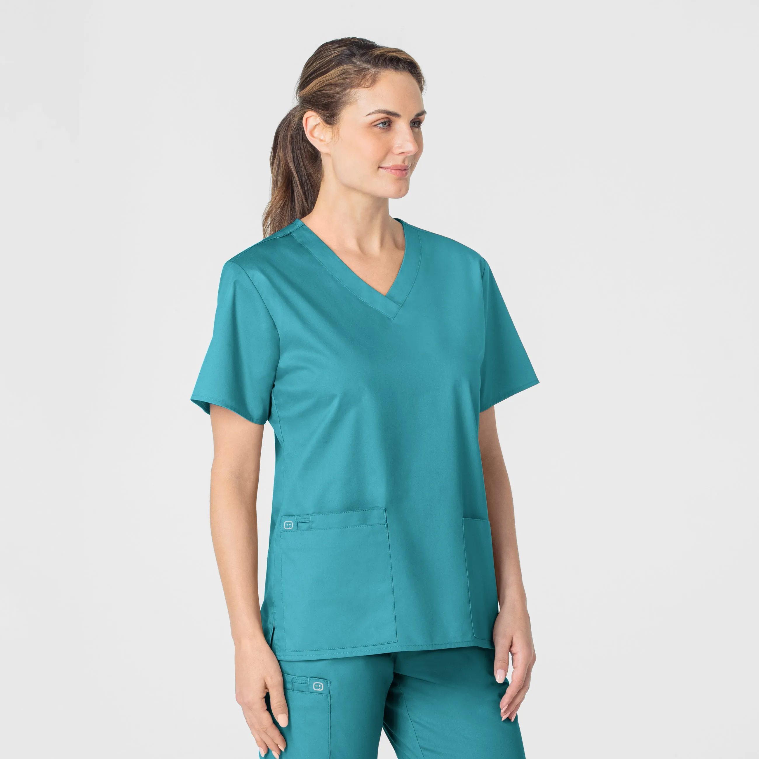 WonderWORK Women's V-Neck Scrub Top - Teal Blue BlendMaterials