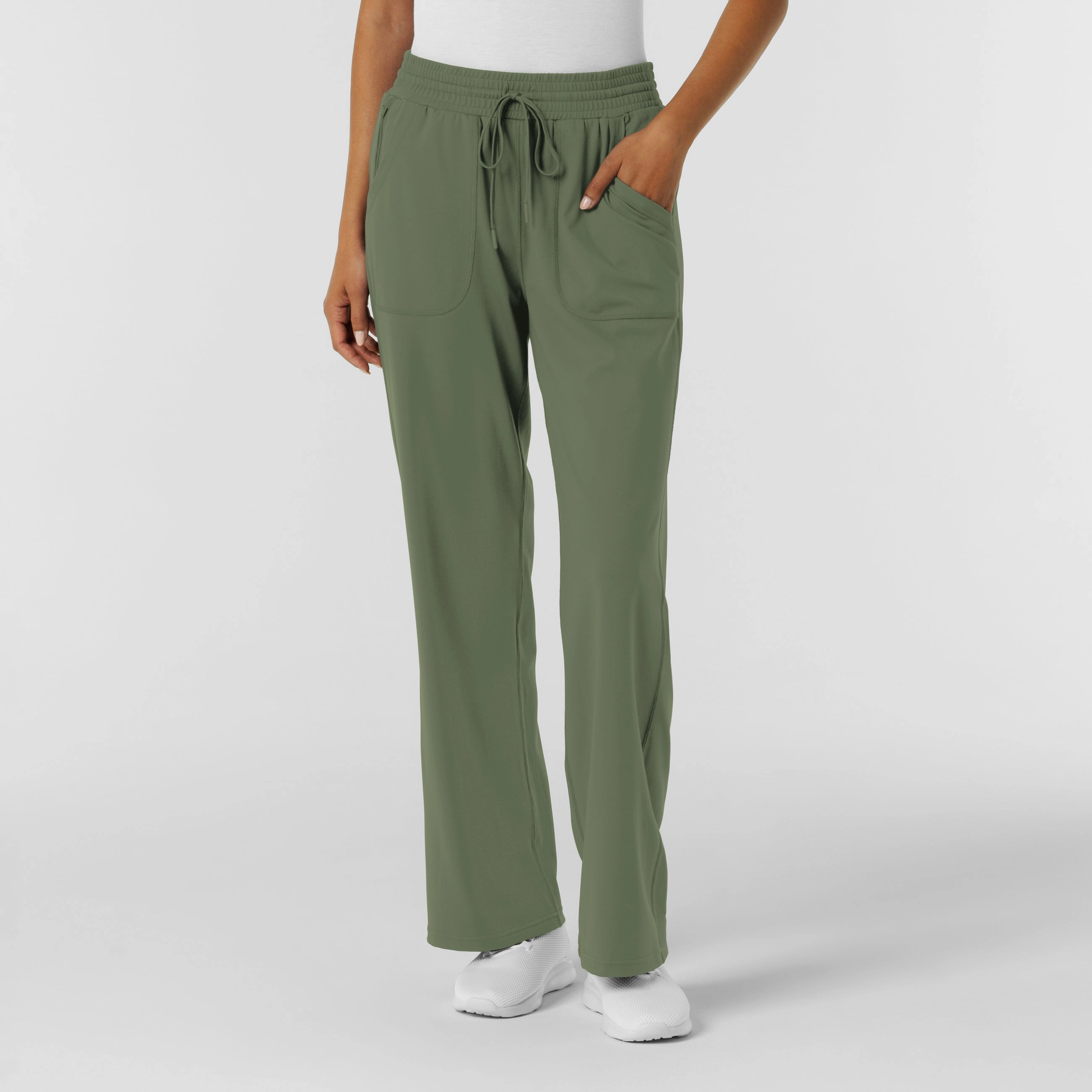 RENEW Knit Women's Wide Leg Scrub Pant - Olive Chill Comfort Wear Low Bulk