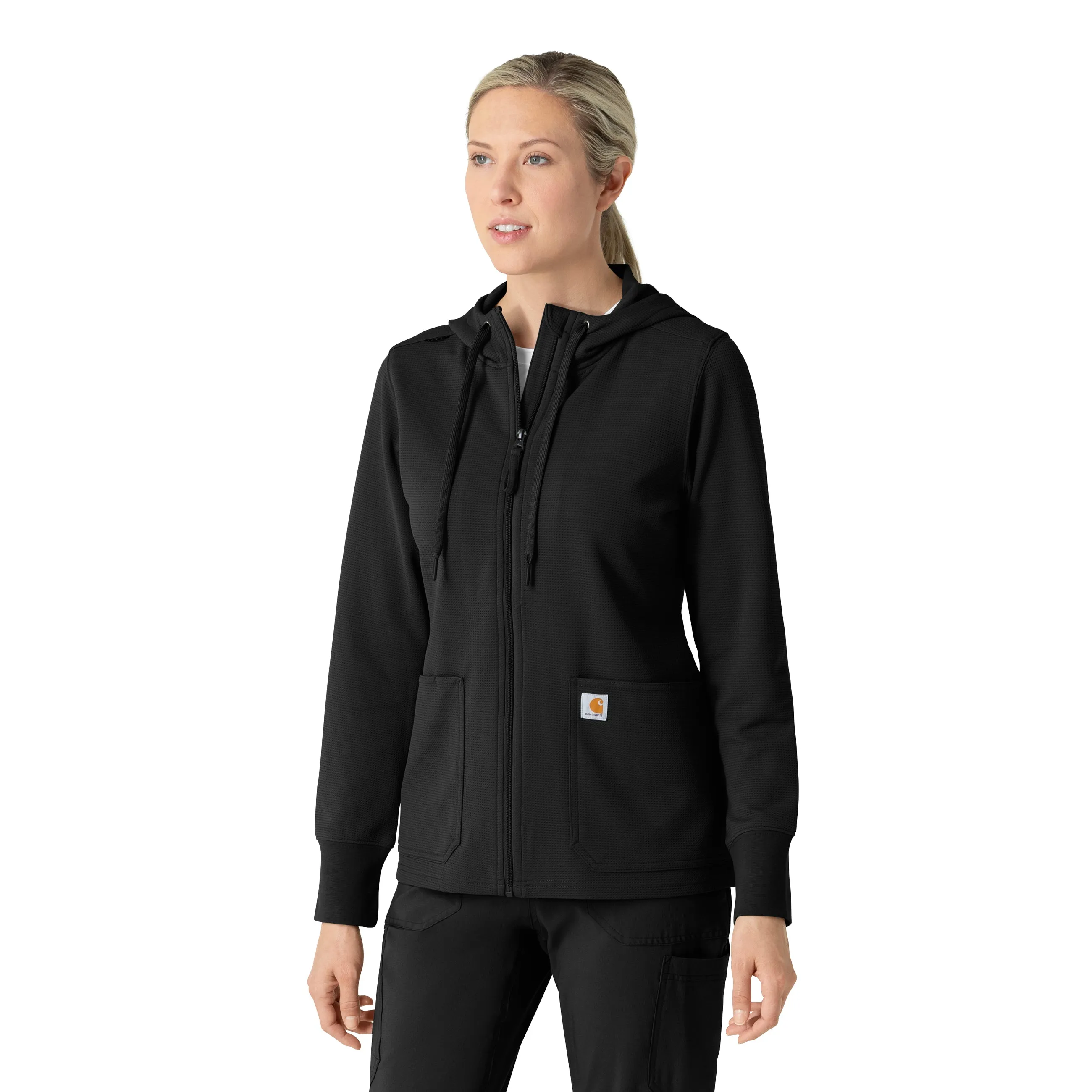 LightweightTexture Carhartt Women's Full Zip Waffle Hoodie - Black
