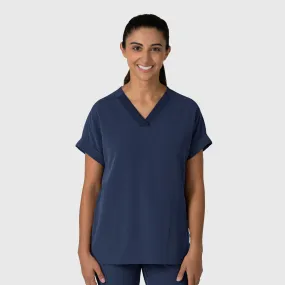 Nova Women's Drop Shoulder Boxy Scrub Top - Navy Anti Pilling Fabric BiodegradableFabric