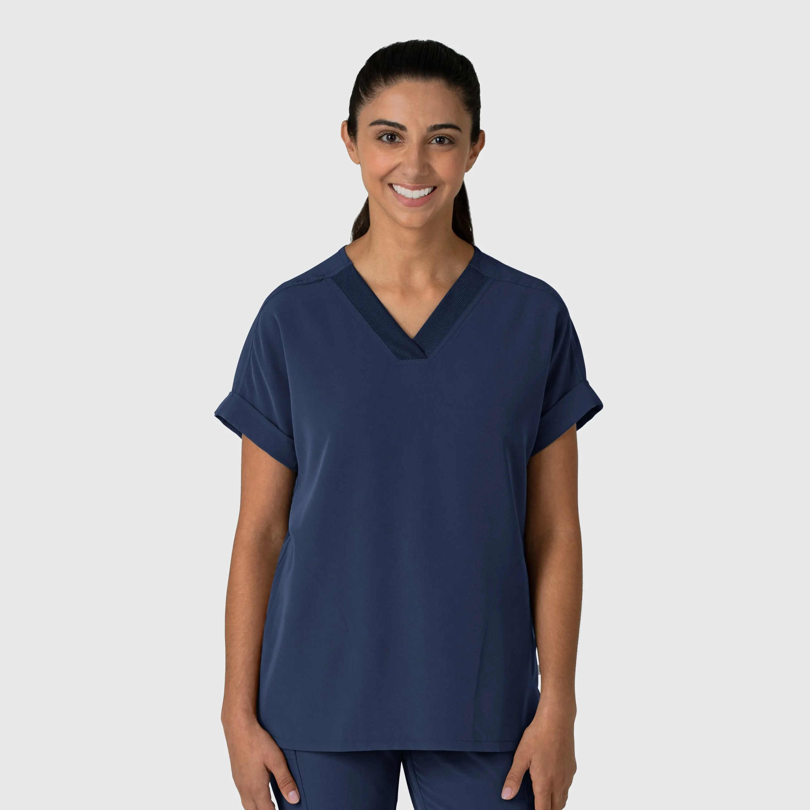 FourWayStretchFabric Nova Women's Drop Shoulder Boxy Scrub Top - Navy