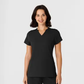 Nova Women's Flex-n-Reach Shoulder Panel V-Neck Scrub Top - Black Contoured Side Panels