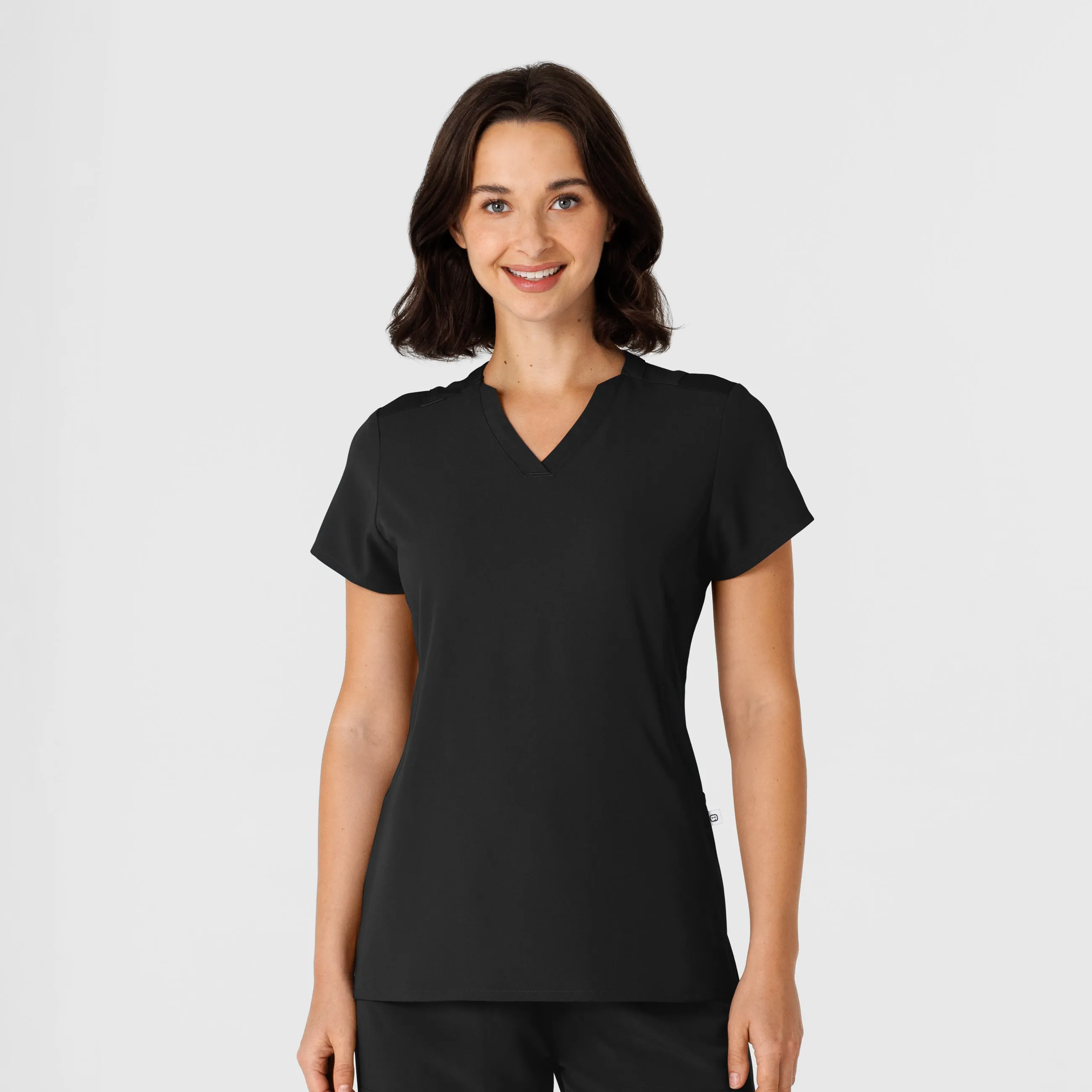 FlatlockStitching Nova Women's Flex-n-Reach Shoulder Panel V-Neck Scrub Top - Black