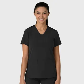 Nova Women's Flex-n-Reach V-Neck Scrub Top - Black Multipanel Construction