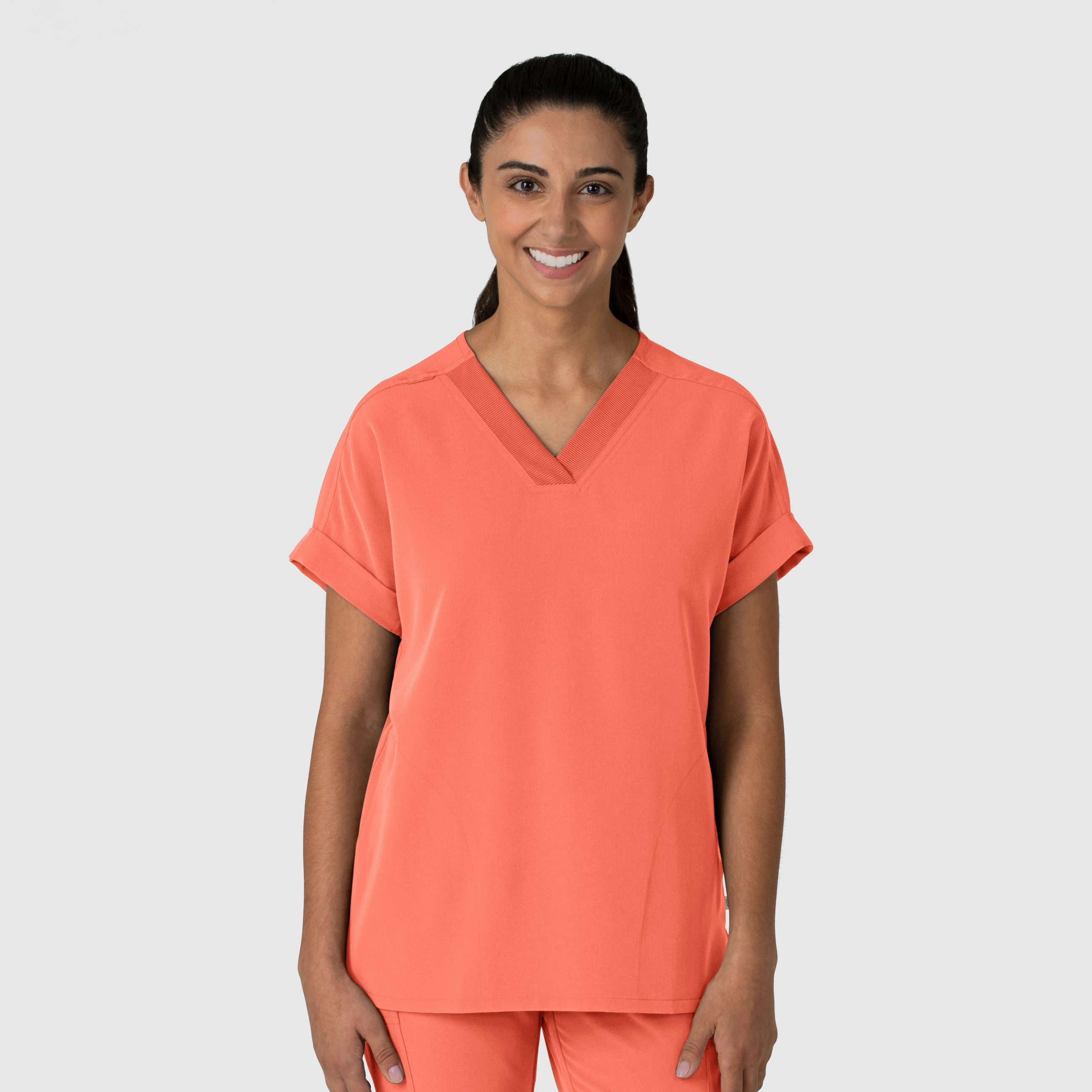 Nova Women's Drop Shoulder Boxy Scrub Top - Sugar Coral FrayResistant Fabric Soft Cotton
