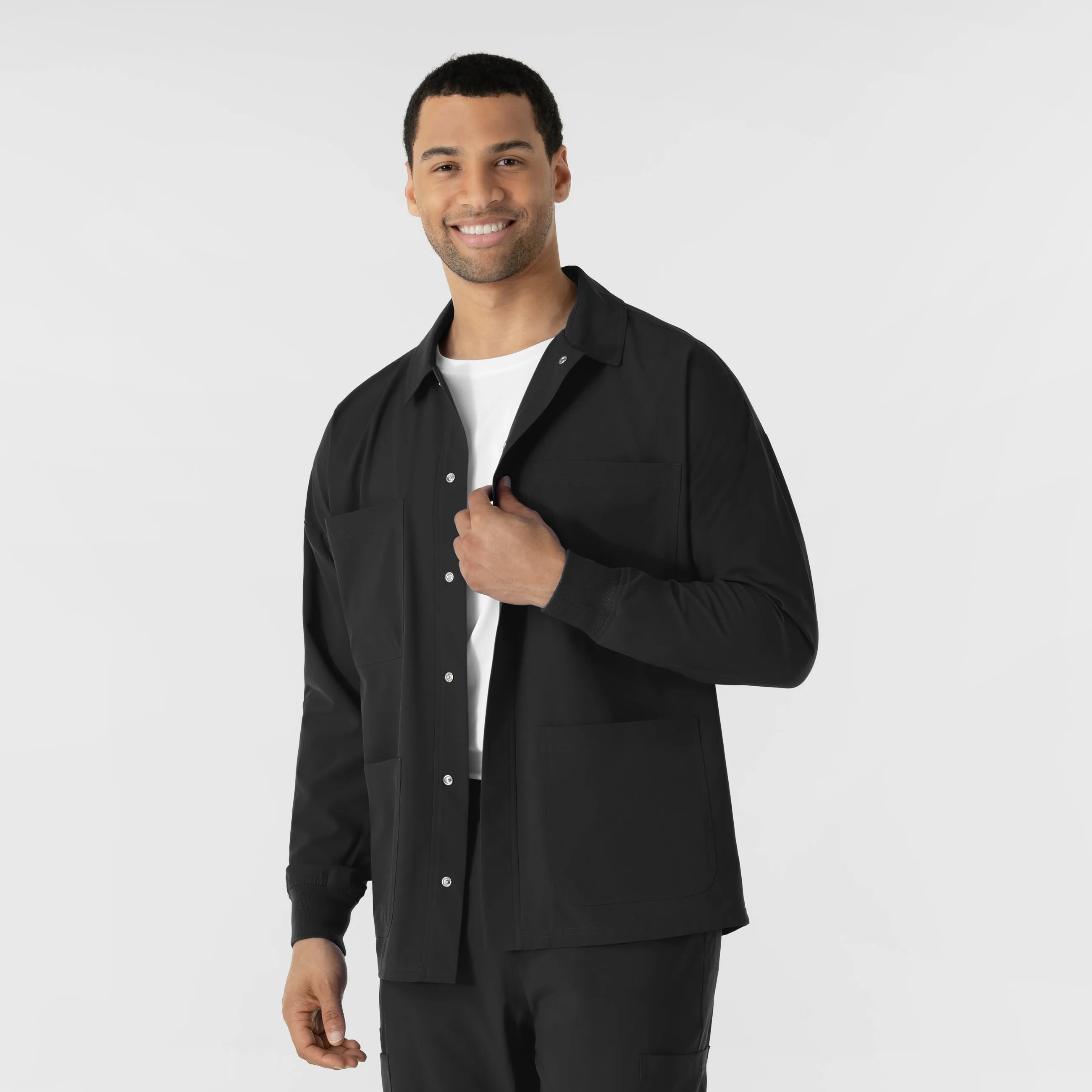 NURTUR Men??s Scrub Shirt Jacket - Black Two Tone Weave PolishedFinish