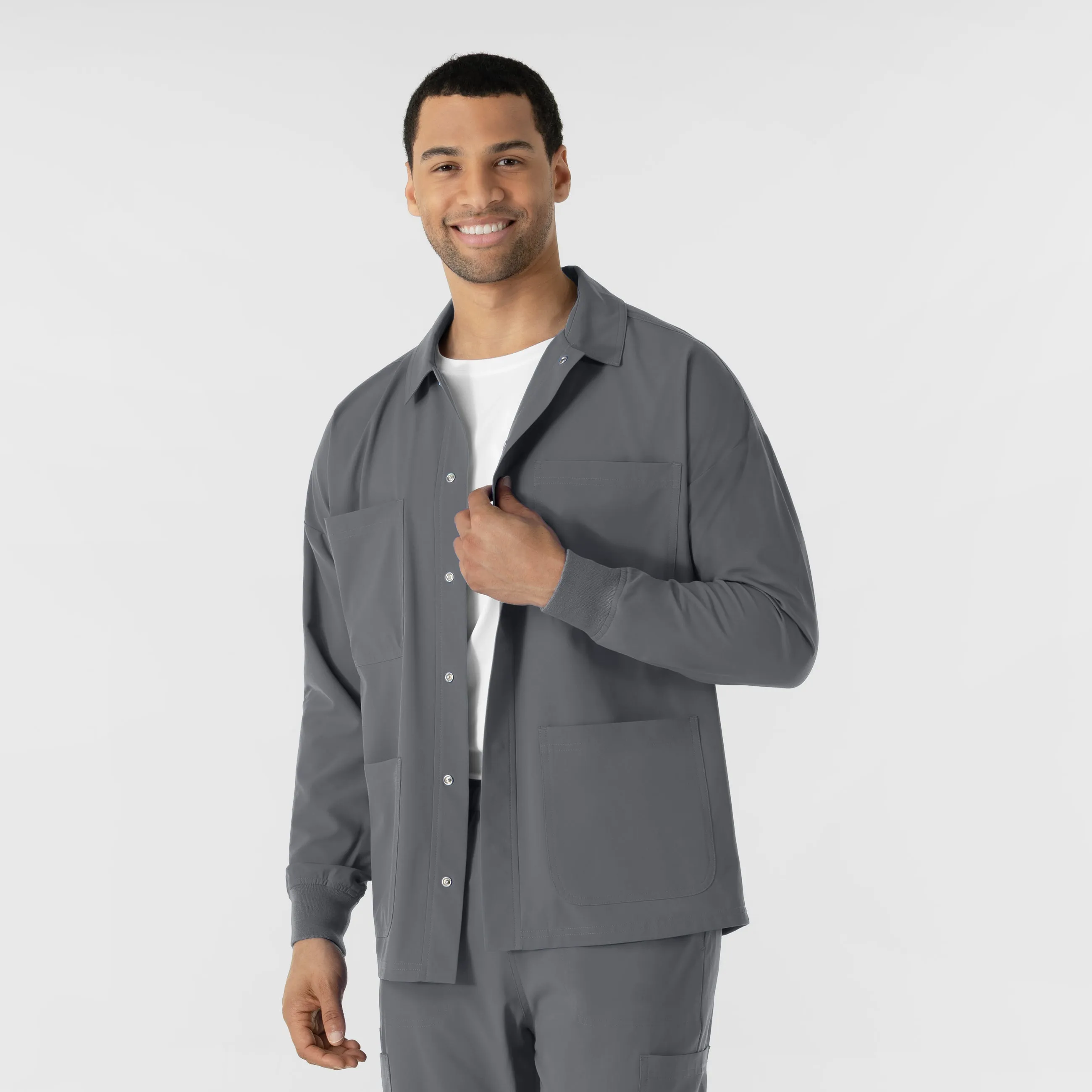 Seamless construction Luxurious Feel NURTUR Men??s Scrub Shirt Jacket - Pewter