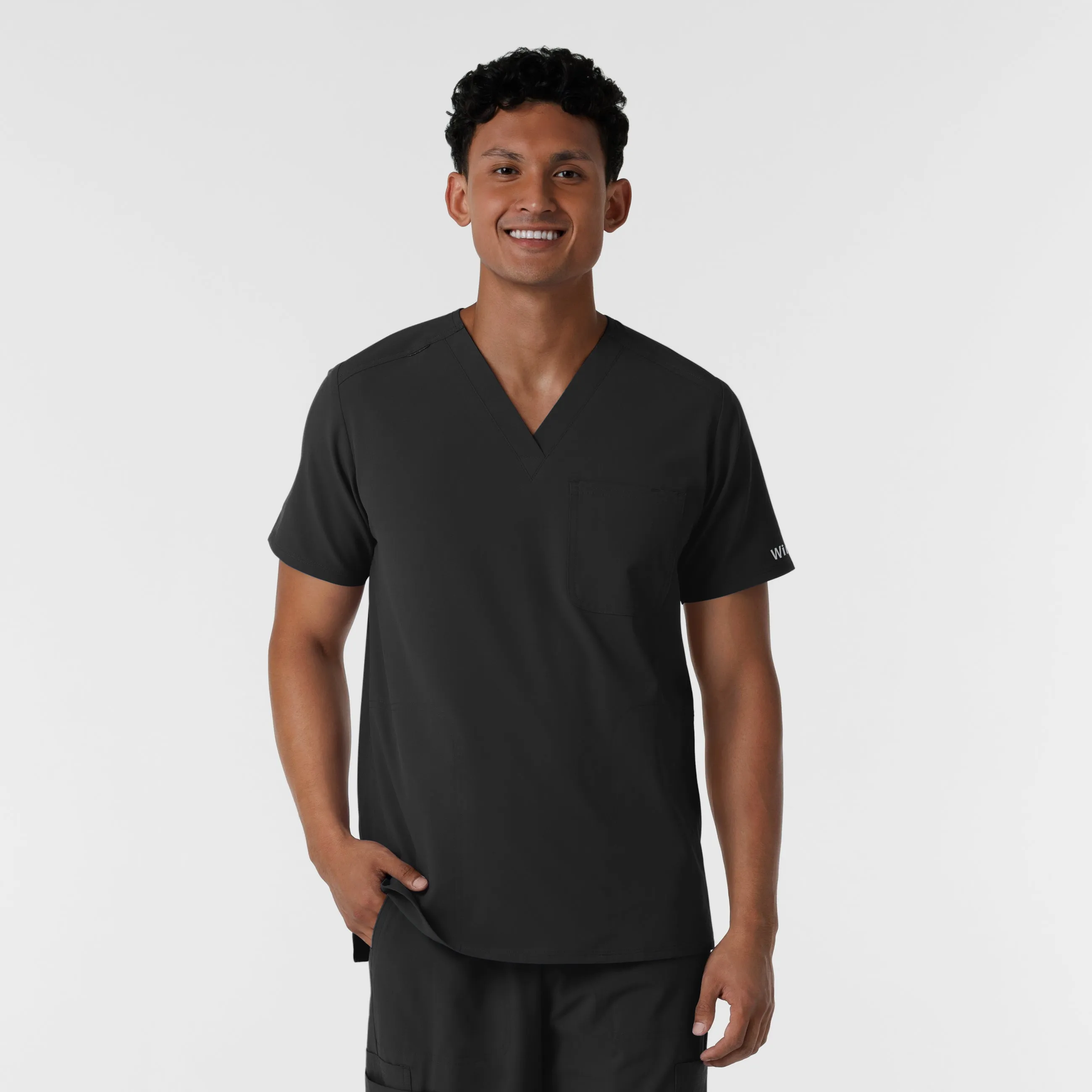 NURTUR Men's V-Neck Scrub Top - Black Biodegradable Fiber HighDensity Knit