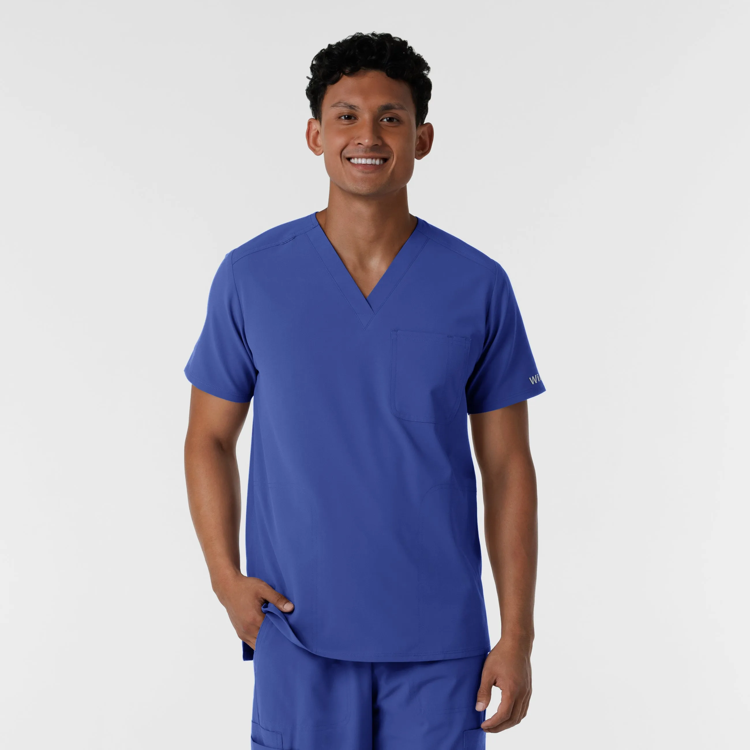 NURTUR Men's V-Neck Scrub Top - Galaxy Blue MultiPocket Design Compression Gradient