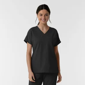 NURTUR Women's Drop Shoulder Tunic Scrub Top - Black SnagResistant Fabric LowProfileZipperSystem