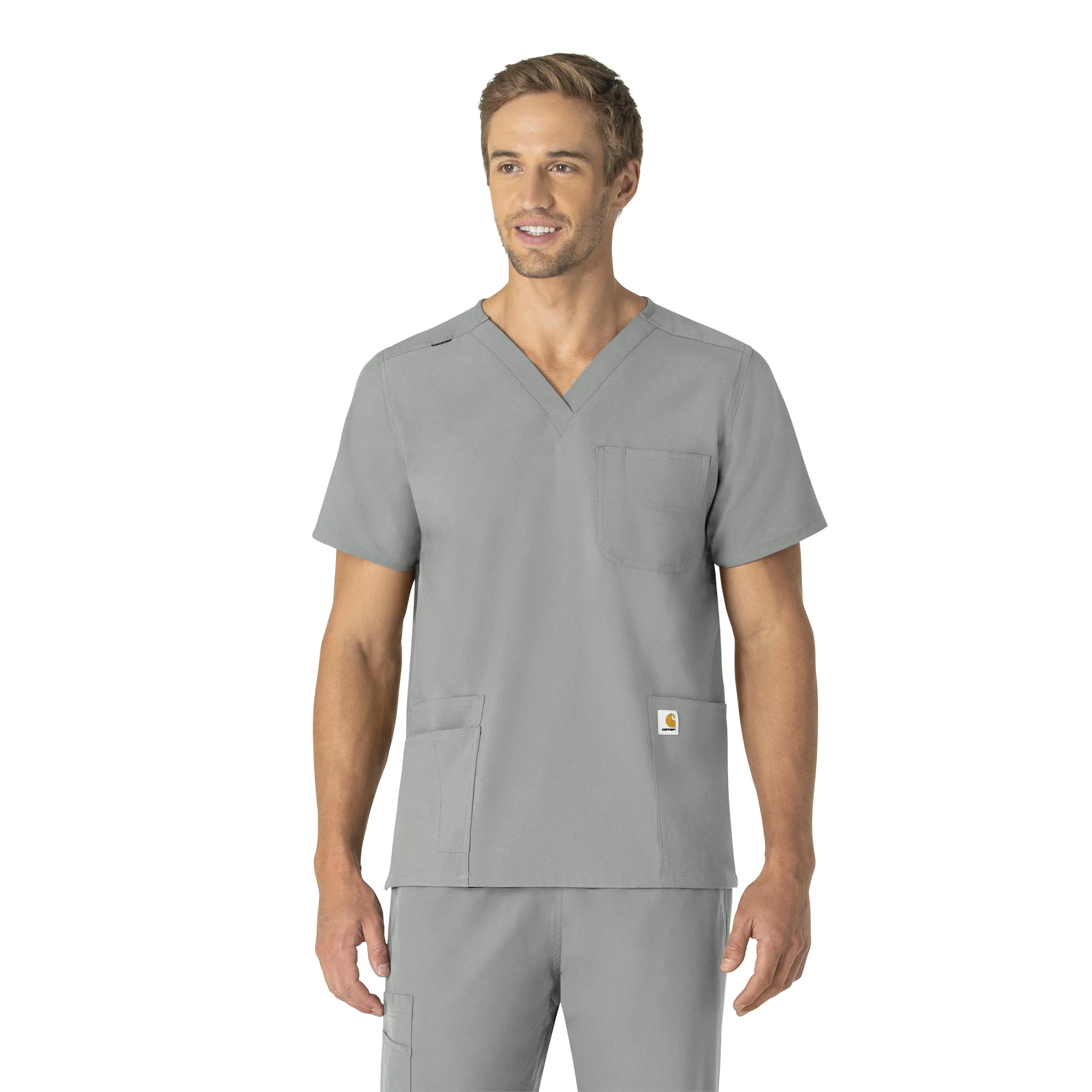 Carhartt Force Essentials Unisex V-Neck 6-Pocket Scrub Top - Grey LatticeKnit sporty wear