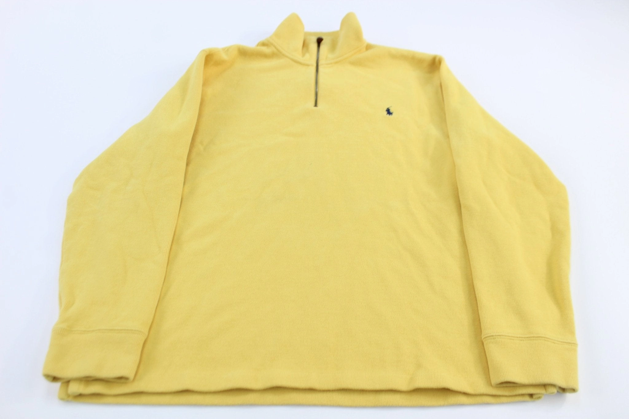 Polo by Ralph Lauren Embroidered Logo Yellow Quarter Zip Sweater Fashion Layers Gym Essential