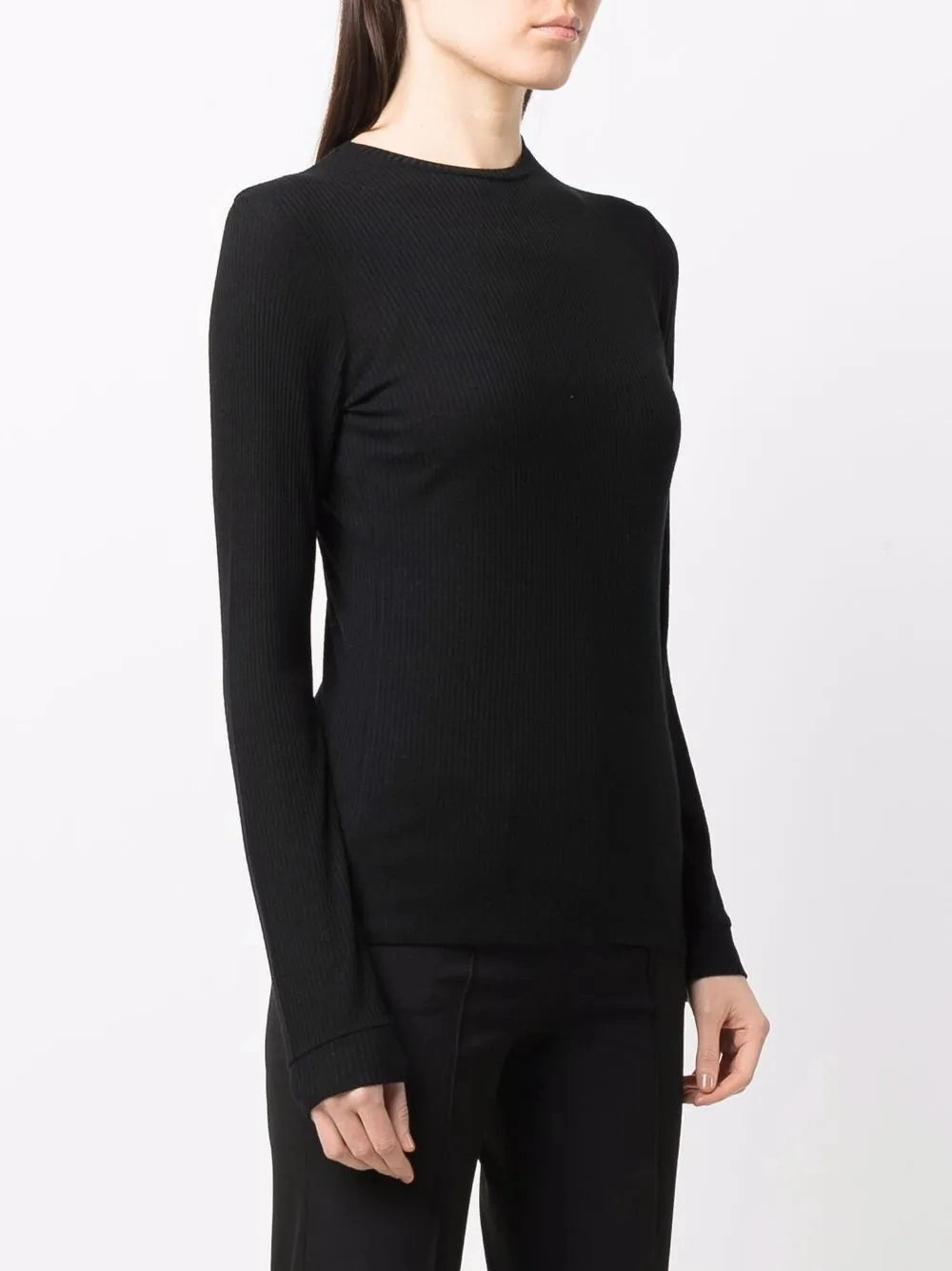 Drop Shoulder Design Lightweight insulation Ortigia LDS Ribbed Long Sleeve T-shirt in Black