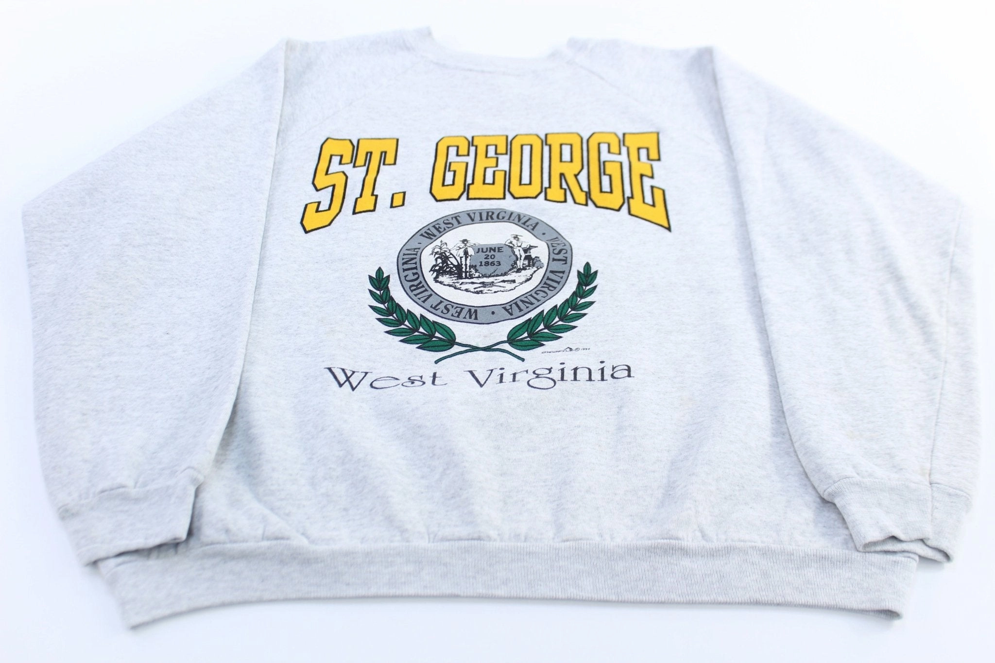 product affordable accessibility 90's West Virginia University St. George Sweatshirt