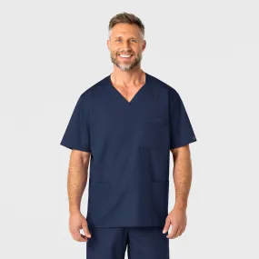 DoubleStitched Hemming RibbedNeckline WonderWORK Men's V-Neck Scrub Top - Navy