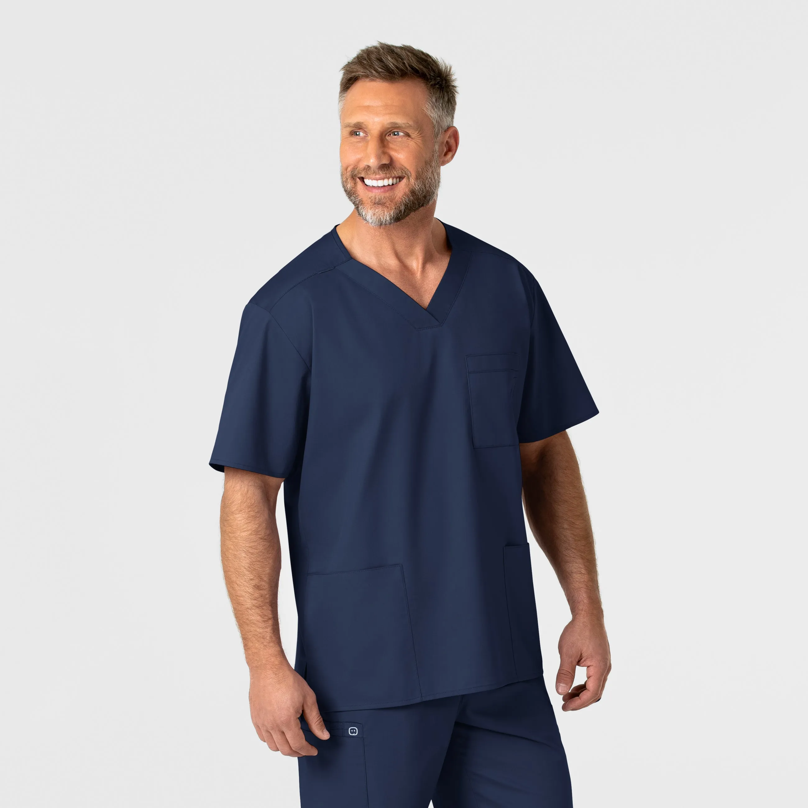 AbrasionResistant Edging Neutral Tone Palette WonderWORK Men's V-Neck Scrub Top - Navy