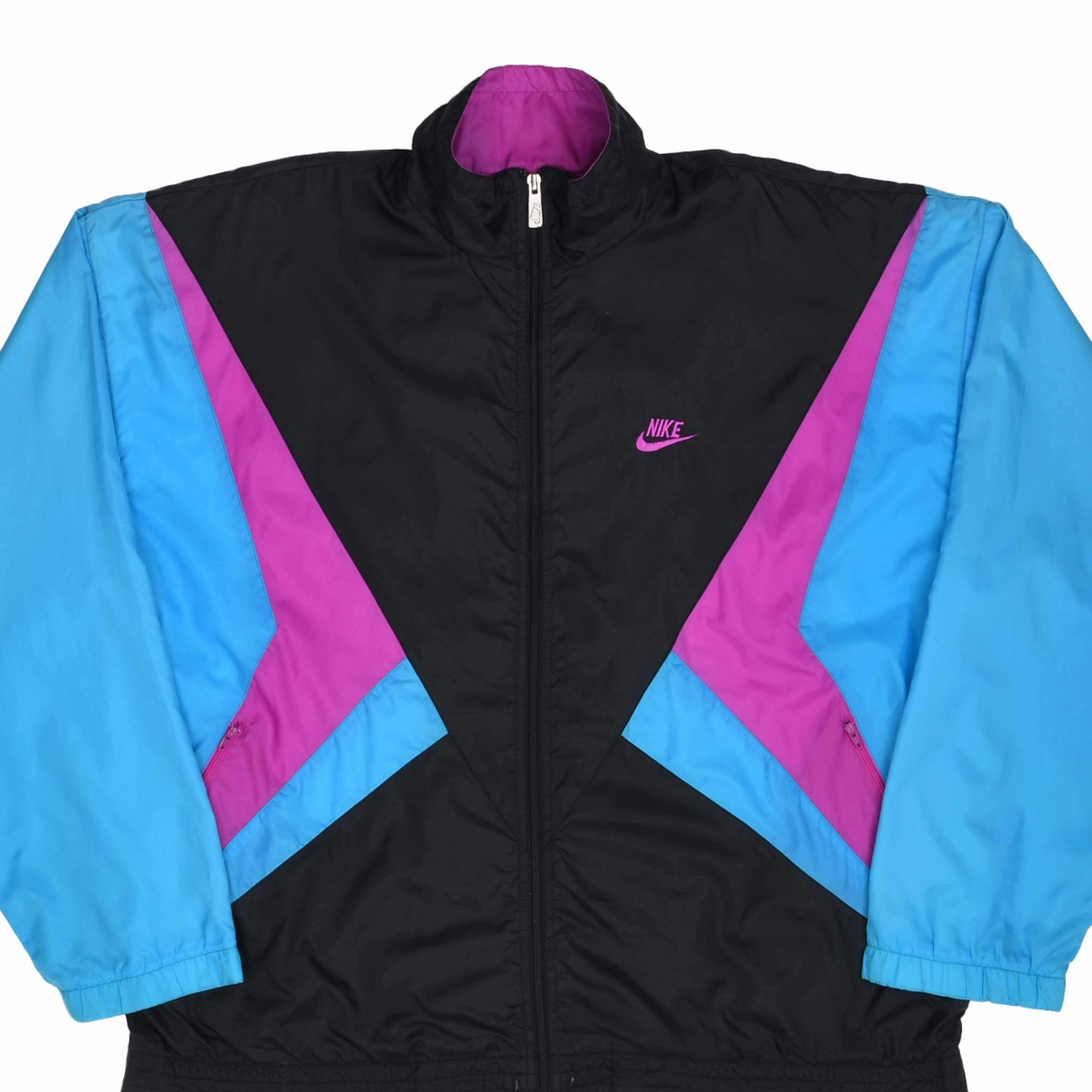 VINTAGE NIKE SWOOSH NEON & BLACK WINDBREAKER JACKET LATE 1980S SIZE LARGE Breathable Technology