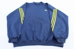 90's Adidas Embroidered Logo Blue & Yellow Striped Sweatshirt Cozy Trend Stylish Wear