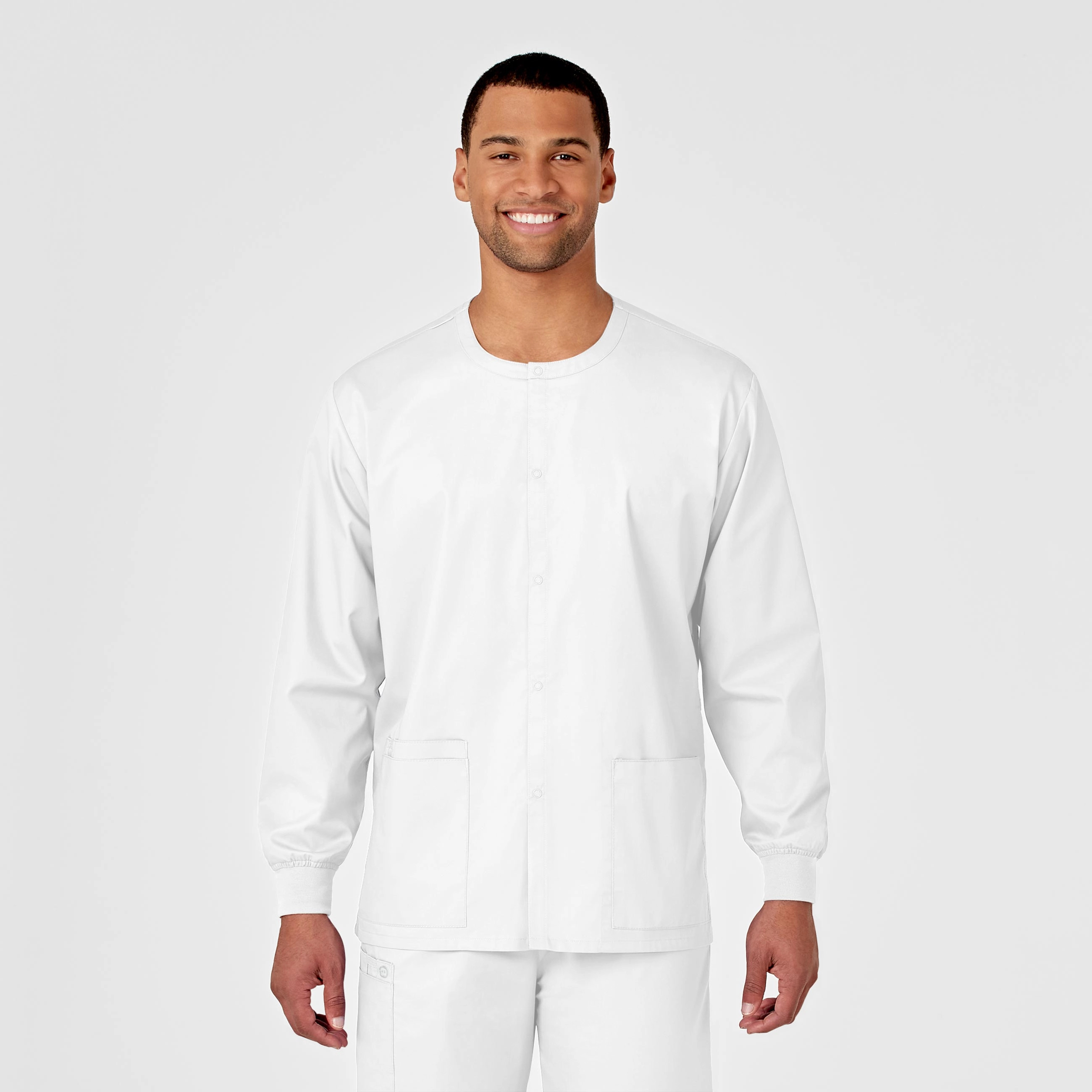 WonderWORK Unisex Snap Front Scrub Jacket - White Microfiber Technology Non Bulky Design