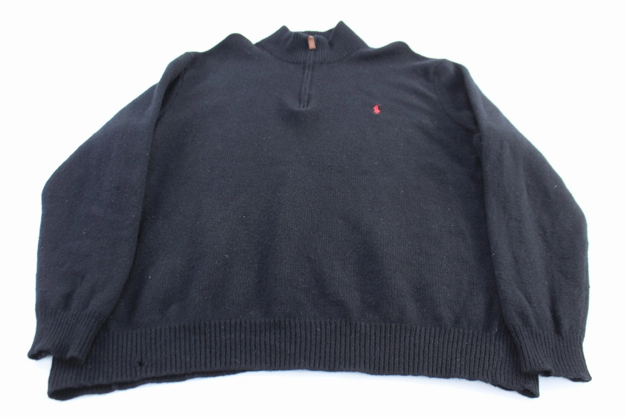 Hooded product office appropriateness Polo by Ralph Lauren Black Lambswool Quarter Zip Sweater