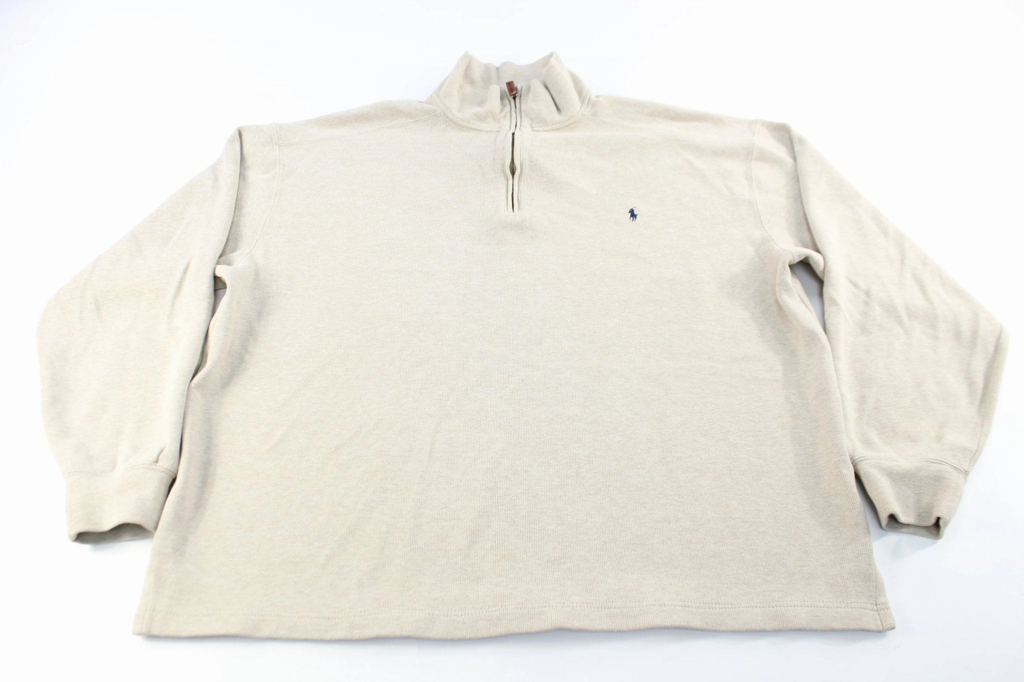 Polo by Ralph Lauren Embroidered Logo Beige Quarter Zip Sweater Cool Vibes