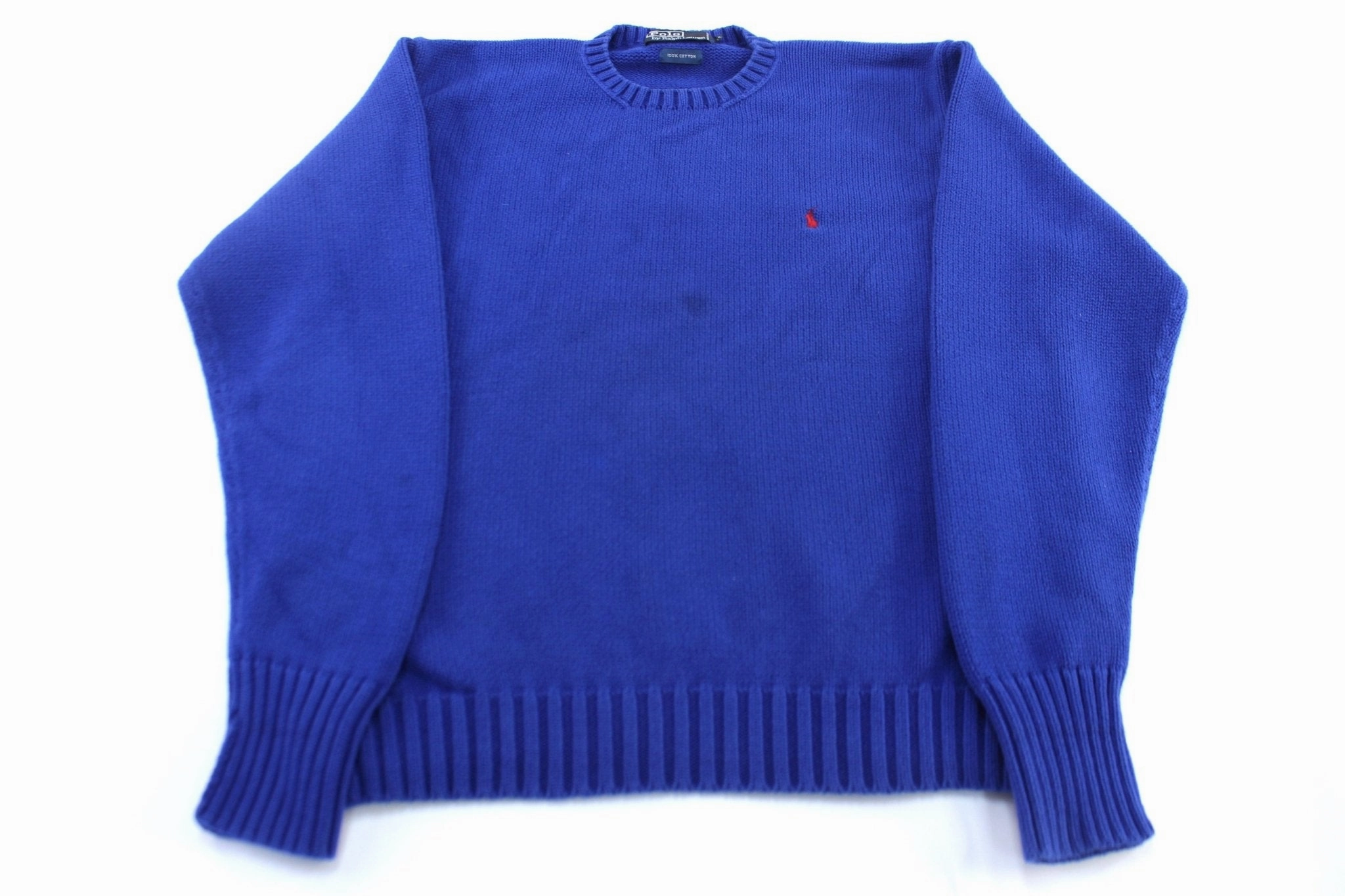 Polo by Ralph Lauren Embroidered Logo Blue Knit Sweater Fashionable Layer