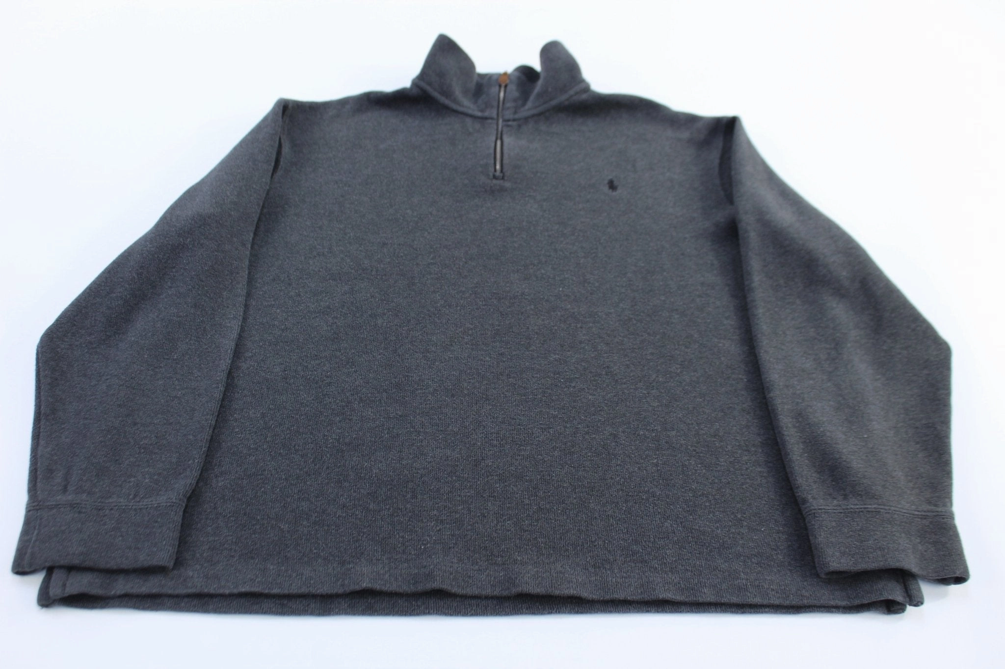 Polo by Ralph Lauren Embroidered Logo Grey Quarter Zip Sweater team wear tag accents
