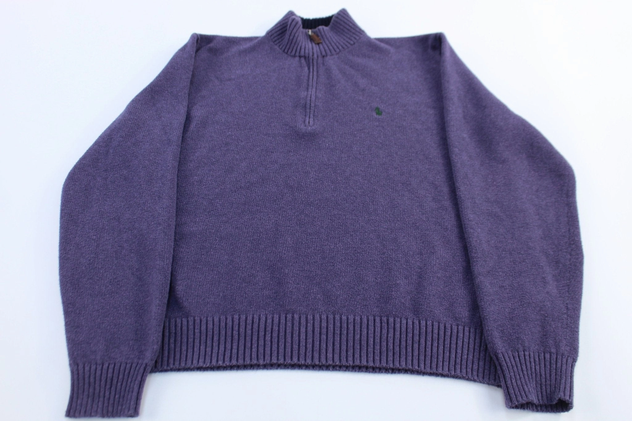 Polo by Ralph Lauren Embroidered Logo Purple Quarter Zip Sweater wrinkle free Street Relaxed