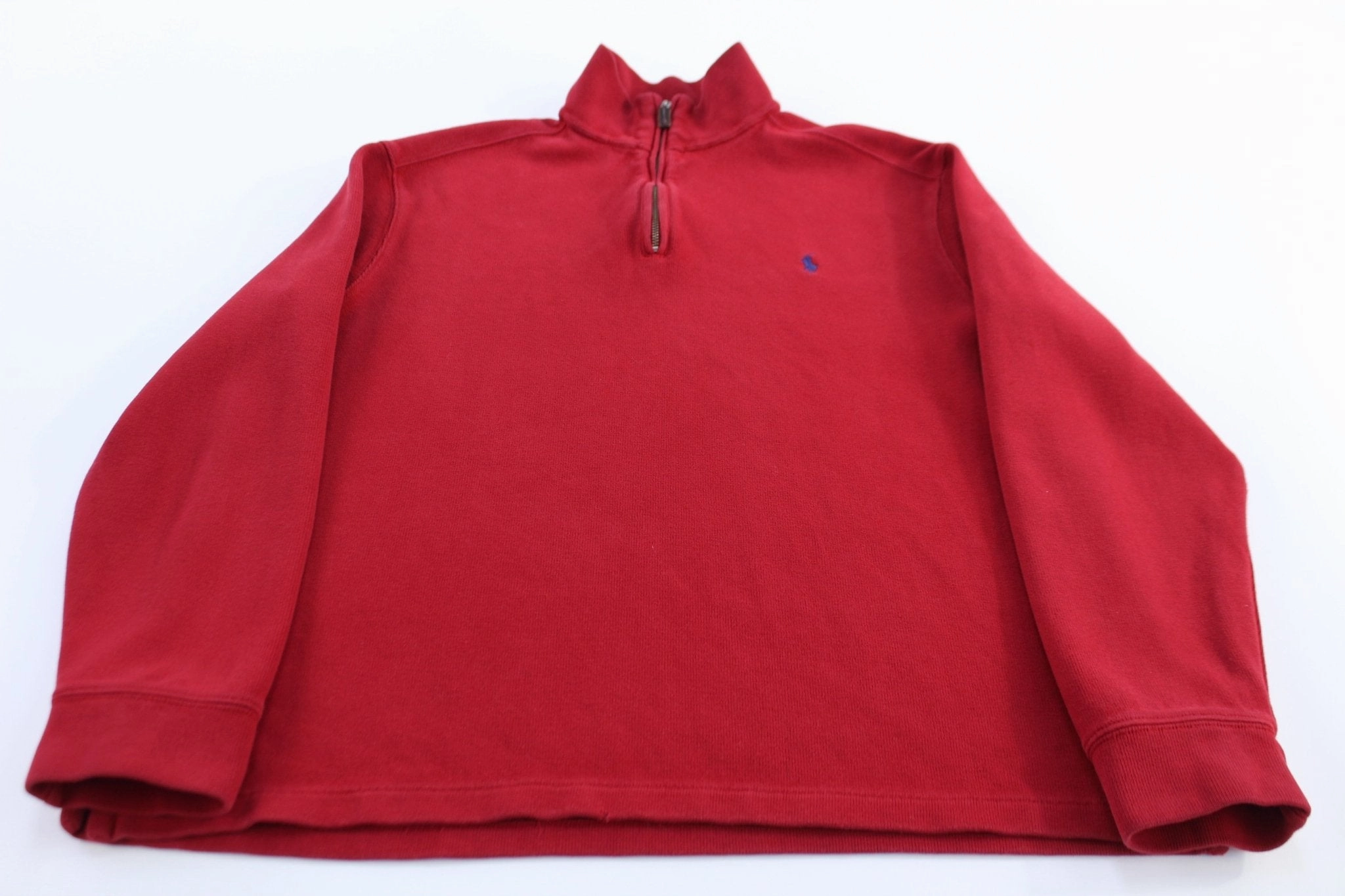 Muscular Fit Polo by Ralph Lauren Embroidered Logo Red Quarter Zip Sweater