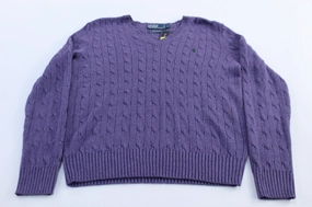 product hiking suitability Polo by Ralph Lauren Purple Tussah Silk Cable Knit V-Neck Sweater