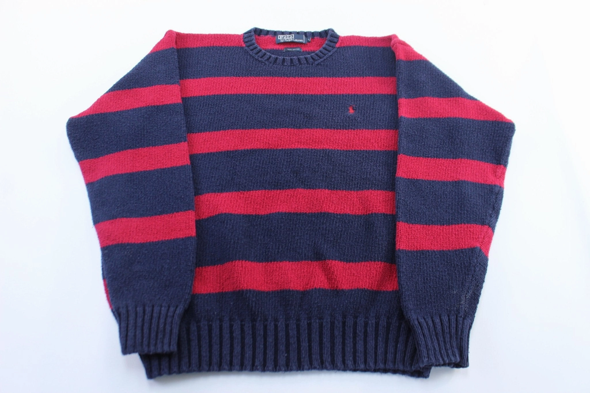Street Layer Cozy All Day Polo by Ralph Lauren Red & Blue Striped Knitted Sweater