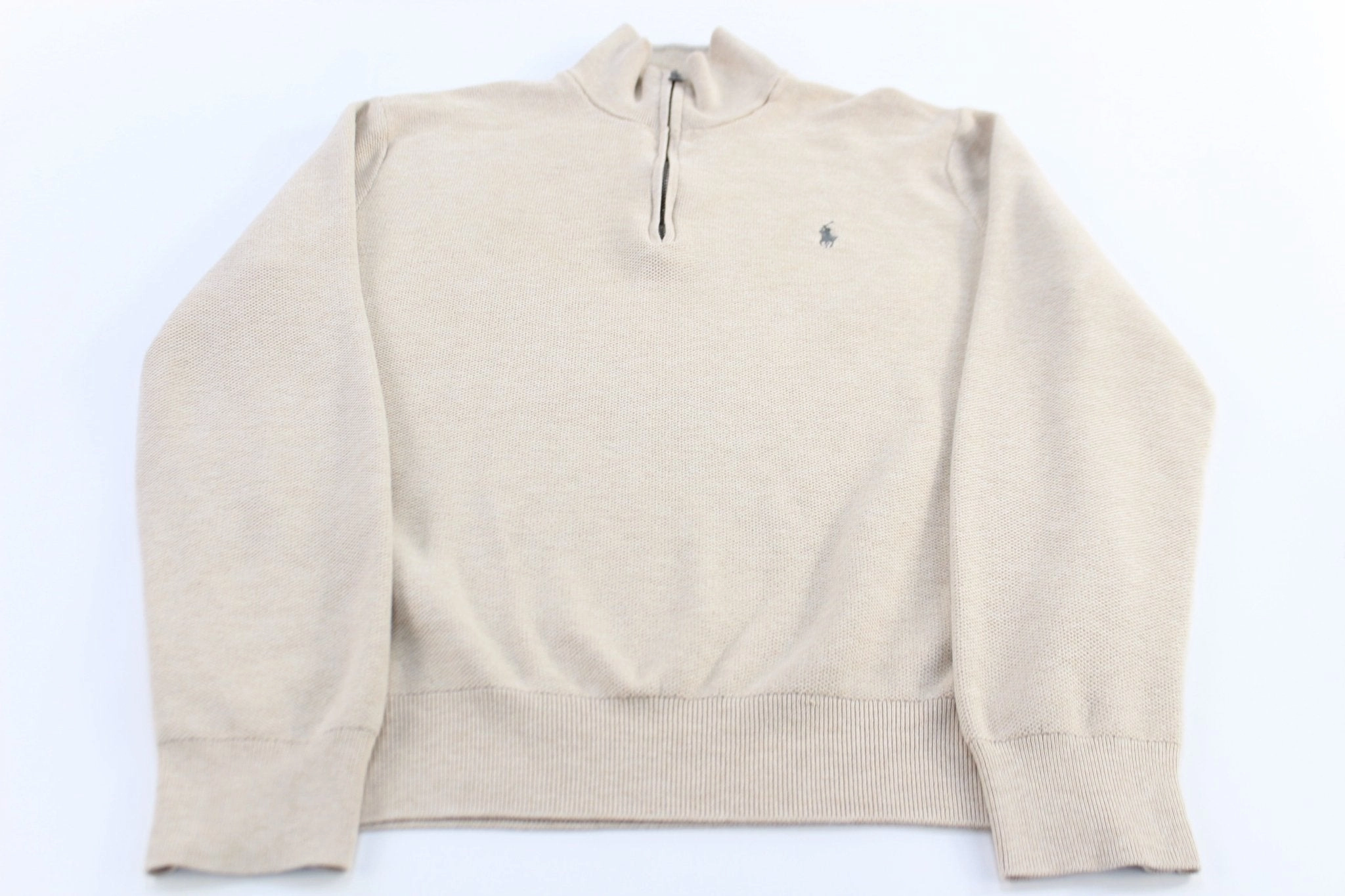 Polo Ralph Lauren Embroidered Logo Beige Quarter Zip Sweater product metallic glamour