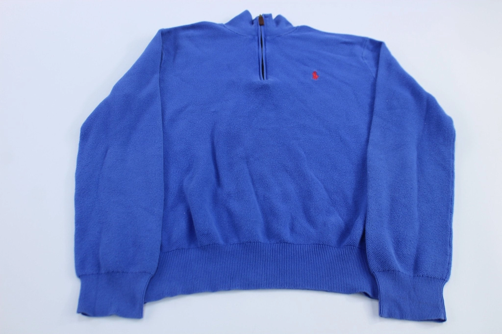 Polo Ralph Lauren Embroidered Logo Blue Quarter Zip Sweater Cozy Collection