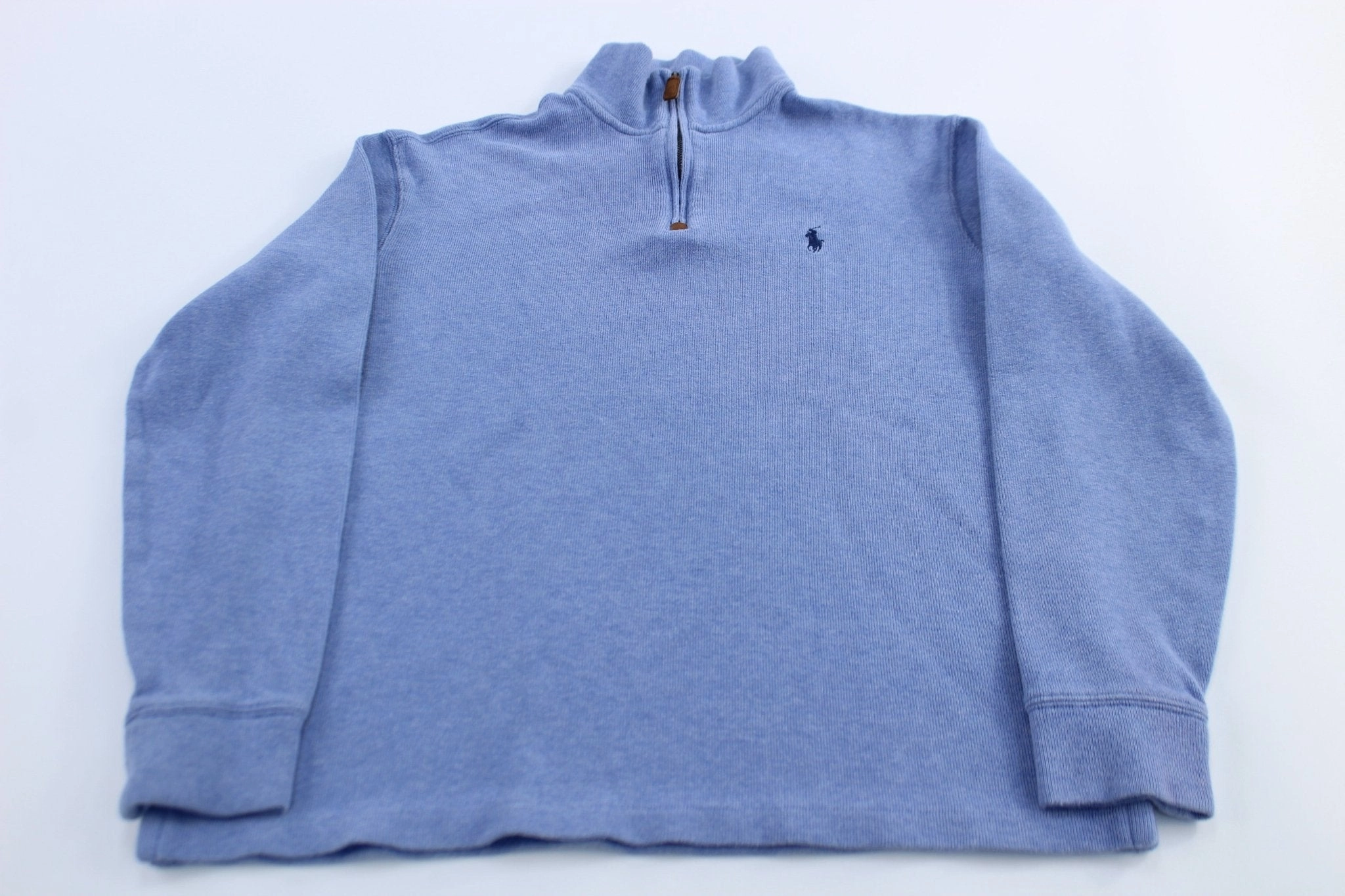 Wrinkle-Resistant Polo Ralph Lauren Embroidered Logo Blue Quarter Zip Sweater