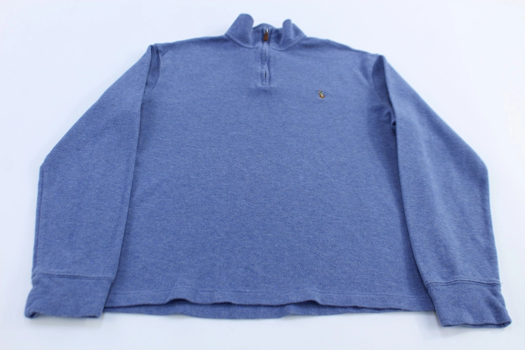 Polo Ralph Lauren Embroidered Logo Blue Quarter Zip Sweater Unisex Apparel Everyday Essentials