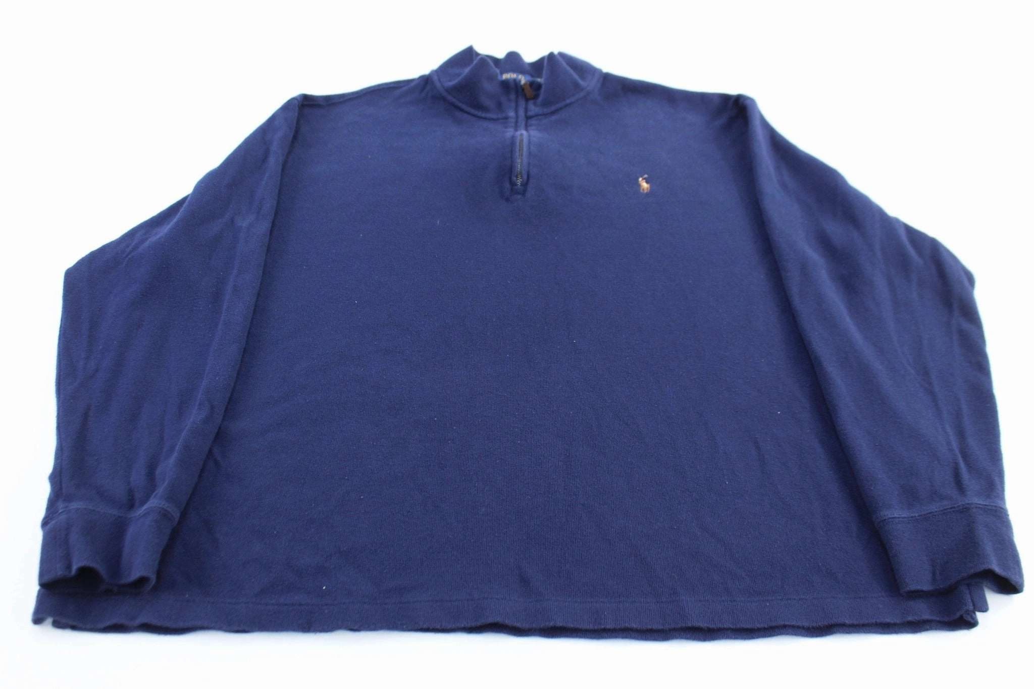 Fashionable Look Polo Ralph Lauren Embroidered Logo Blue Quarter Zip Sweater