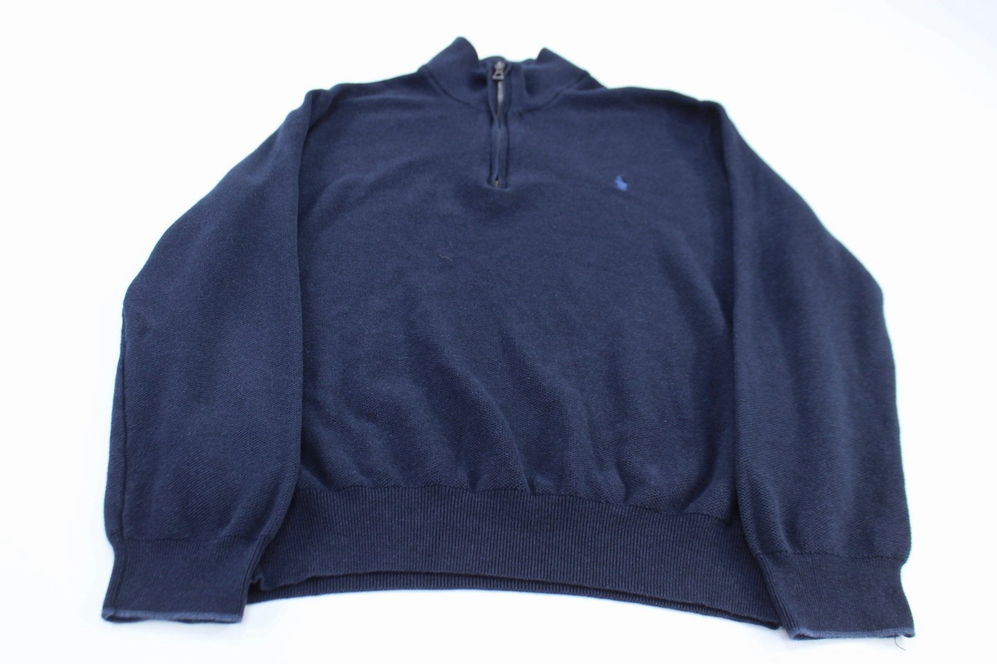 Pullover Modern Sporty Polo Ralph Lauren Embroidered Logo Blue Quarter Zip Sweater