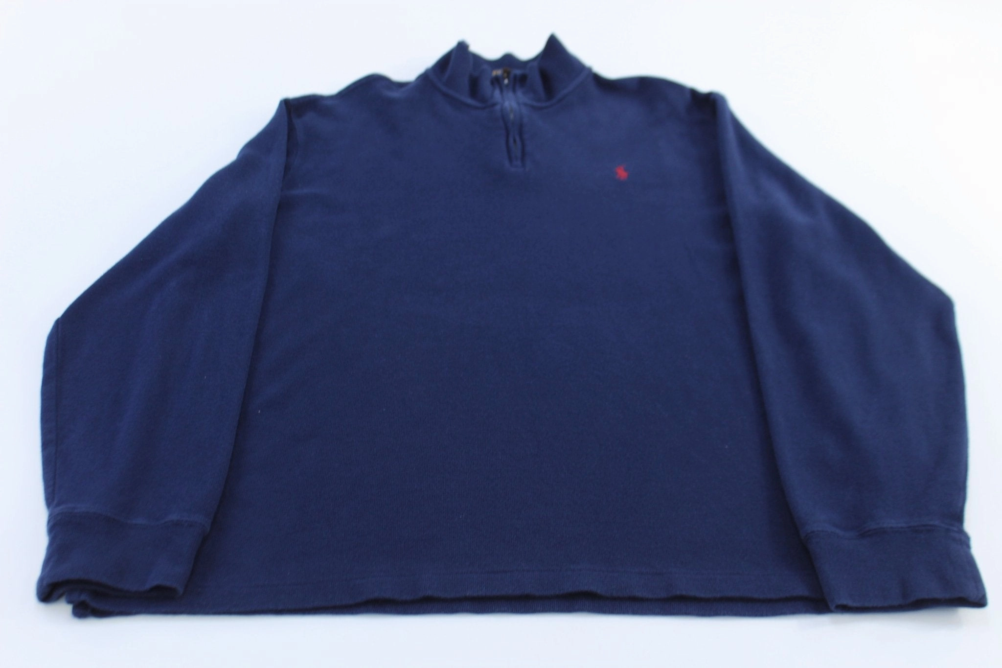 Polo Ralph Lauren Embroidered Logo Blue Quarter Zip Sweater Tweed