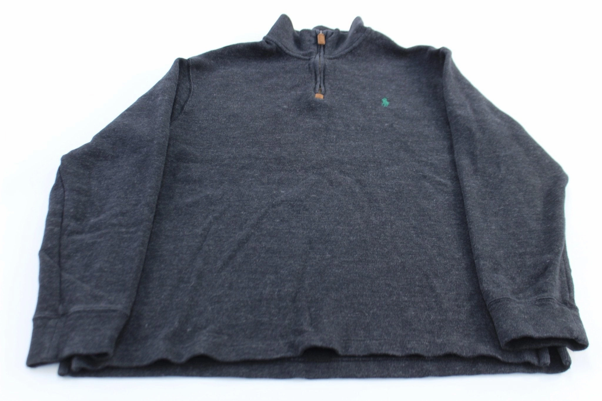 Polo Ralph Lauren Embroidered Logo Dark Grey Quarter Zip Sweater Denim