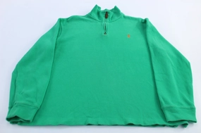 Polo Ralph Lauren Embroidered Logo Green Quarter Zip Sweater Soft Feel