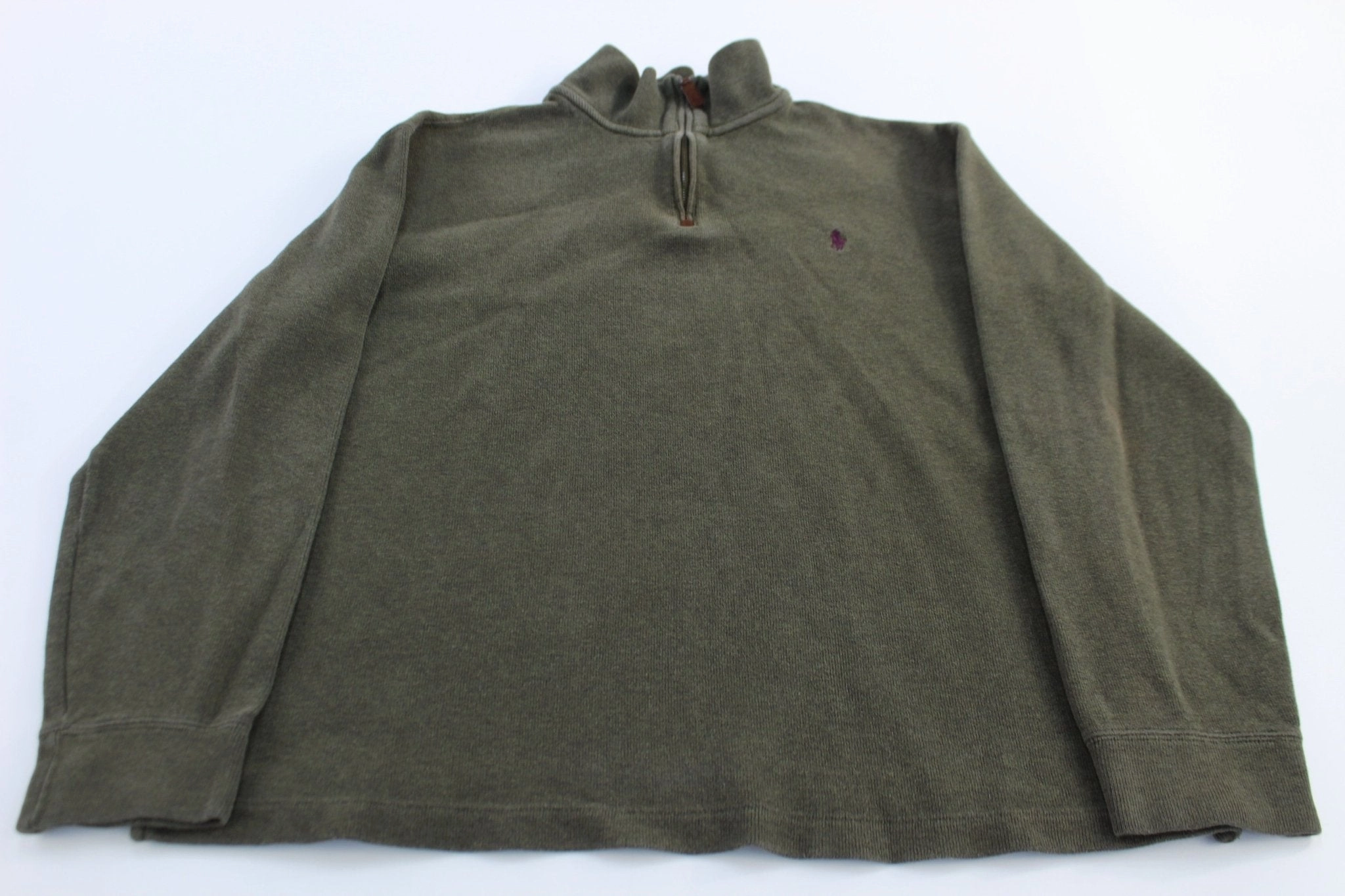 Timeless Minimal Polo Ralph Lauren Embroidered Logo Green Quarter Zip Sweater