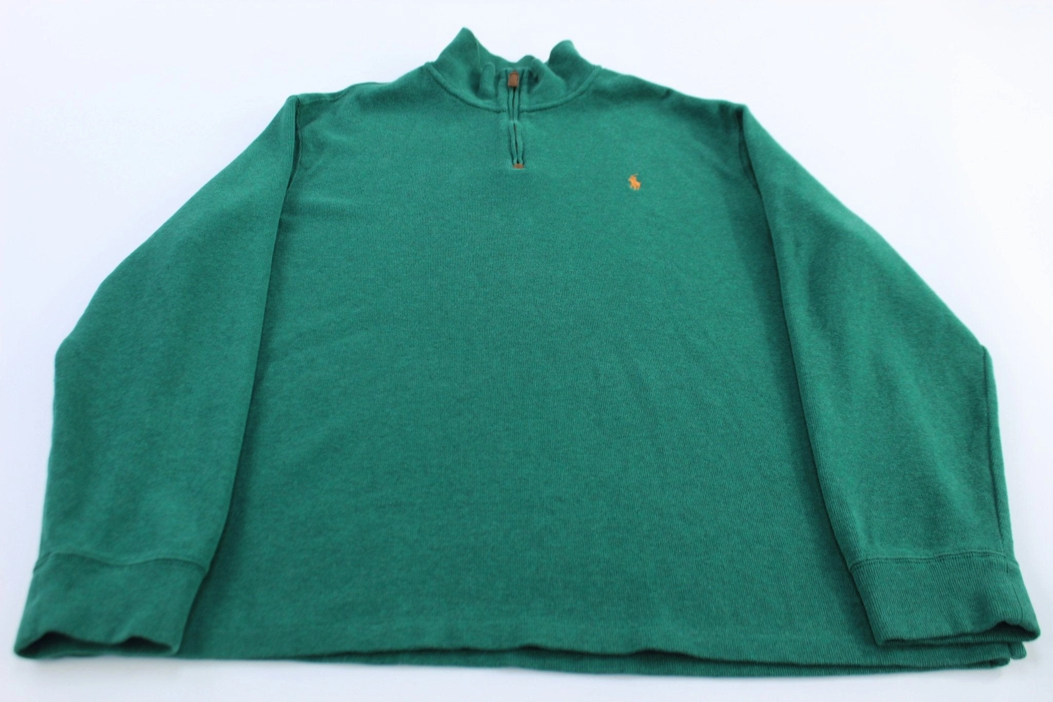 Polo Ralph Lauren Embroidered Logo Green Quarter Zip Sweater Versatile Outfit