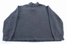 Polo Ralph Lauren Embroidered Logo Grey Quarter Zip Sweater Plaid Design