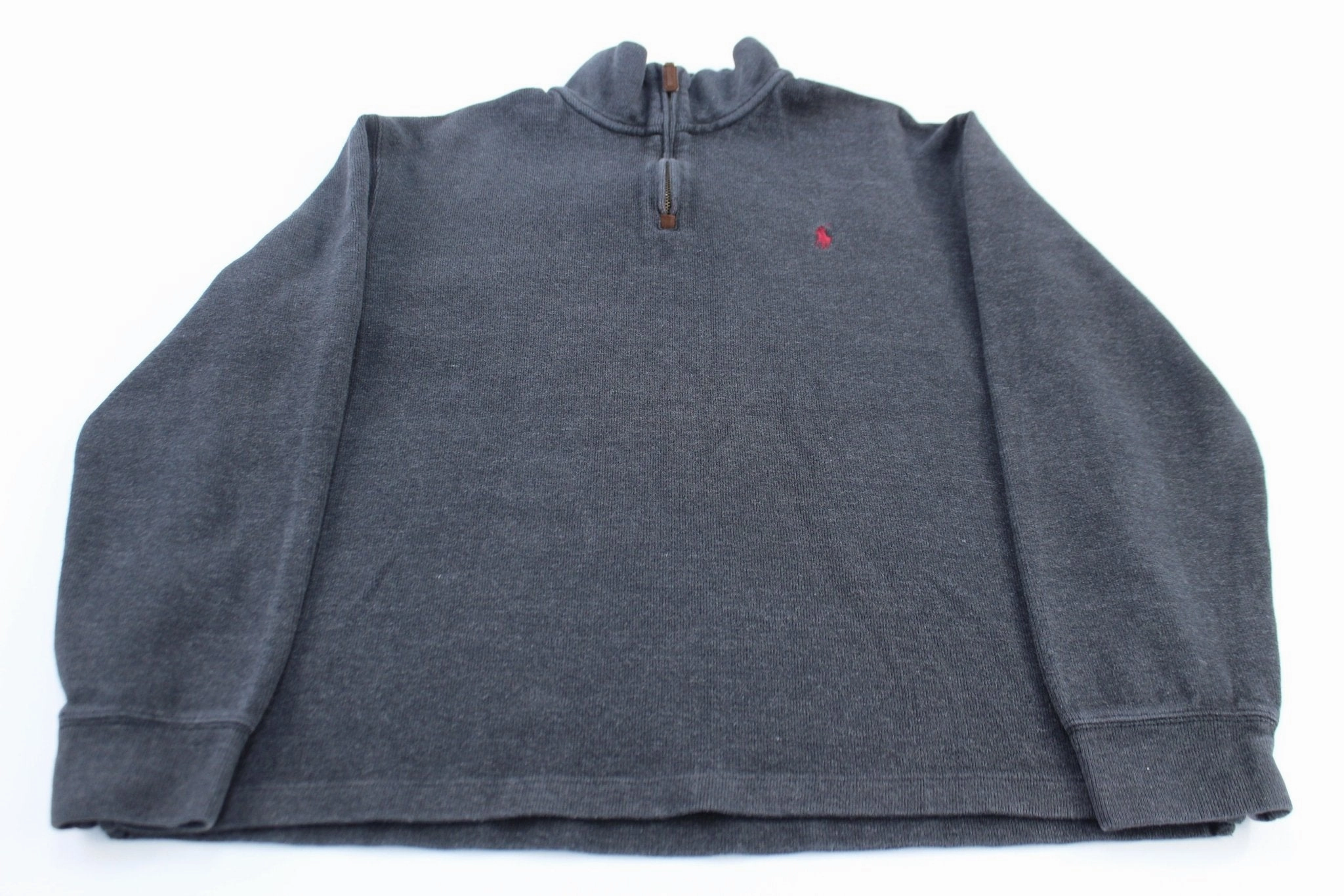 Polo Ralph Lauren Embroidered Logo Grey Quarter Zip Sweater Plaid Design