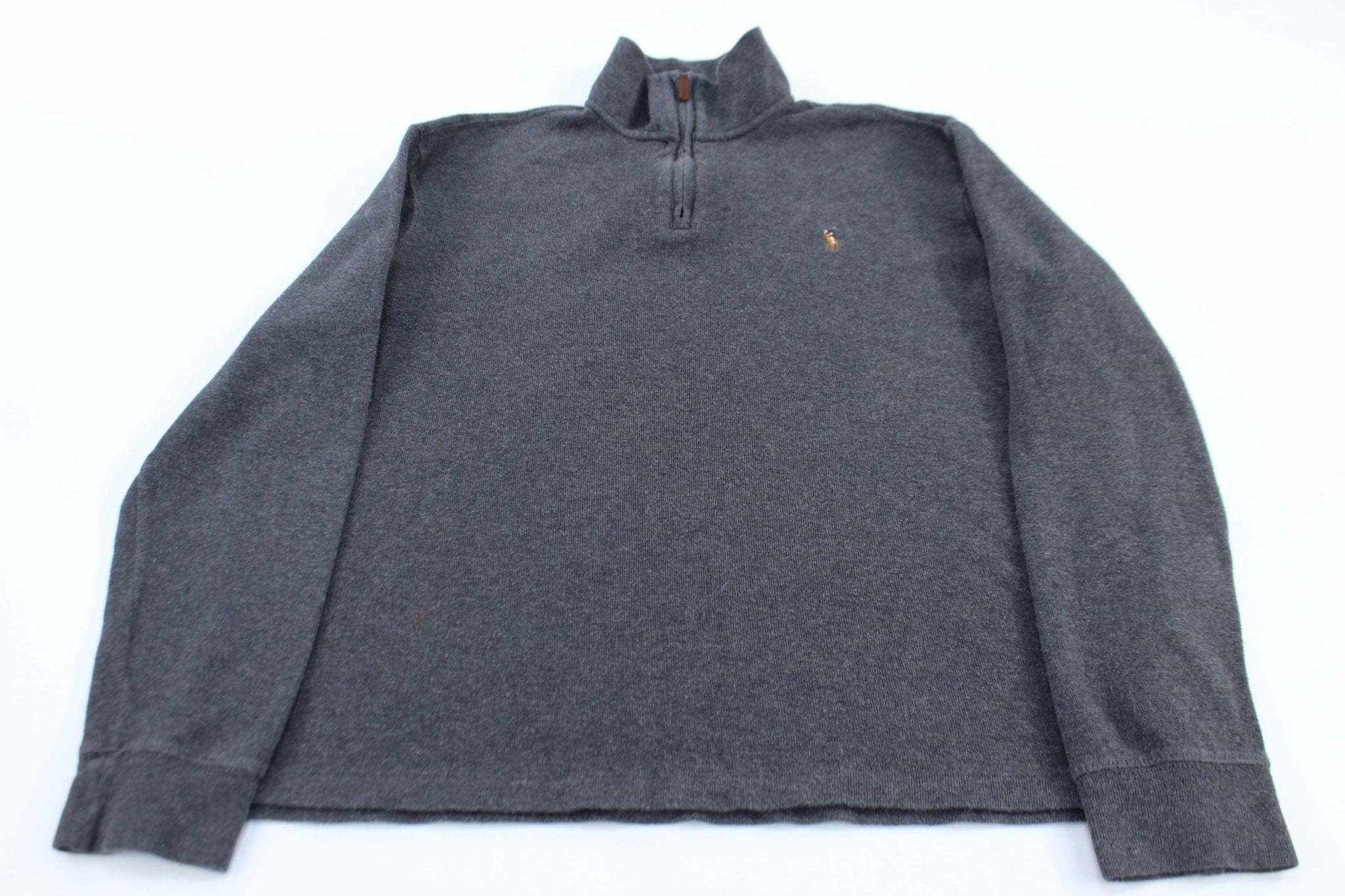 Polo Ralph Lauren Embroidered Logo Grey Quarter Zip Sweater Trendy Top