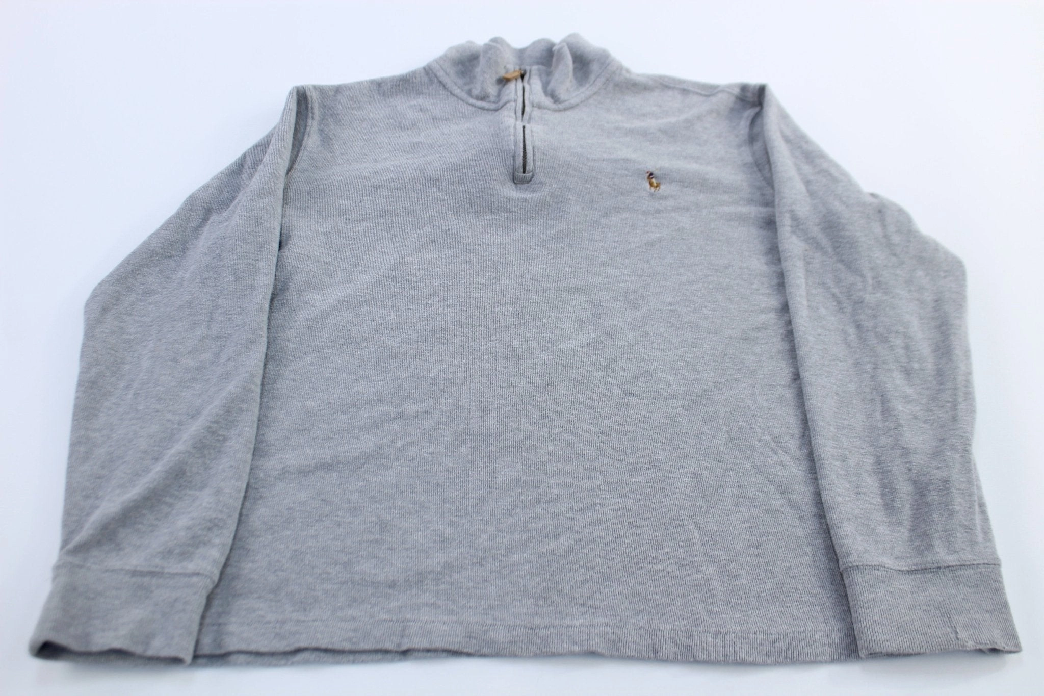 Wrinkle-Resistant Polo Ralph Lauren Embroidered Logo Grey Quarter Zip Sweater