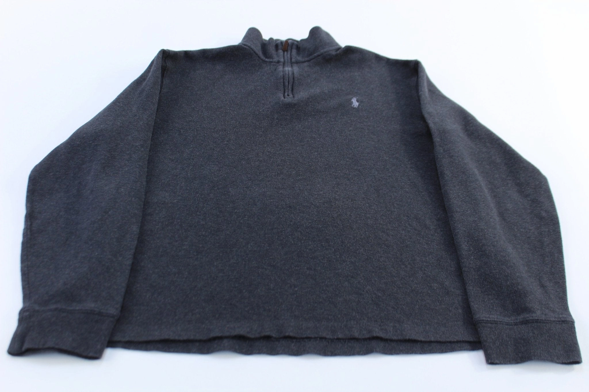 Polo Ralph Lauren Embroidered Logo Grey Quarter Zip Sweater Concert wear fluffy texture