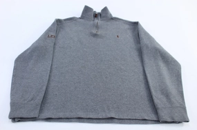 Polo Ralph Lauren Embroidered Logo Grey Quarter Zip Sweater goes with sweatpants Satin Lining