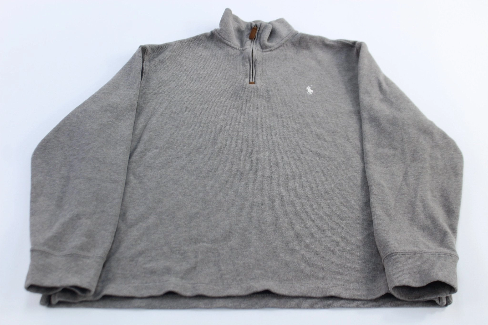 Warm Layering Shrink resistant Polo Ralph Lauren Embroidered Logo Grey Quarter Zip Sweater